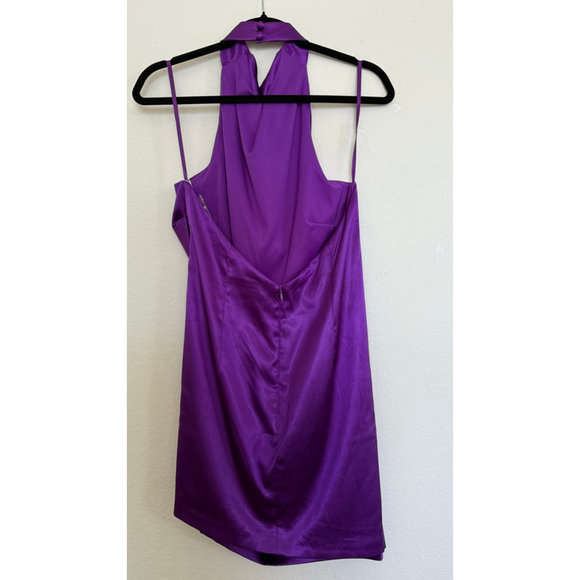 GB mini dress, purple satin cowl halter asymmetrical, Size 13 Retail Price $100 - Picture 4 of 7